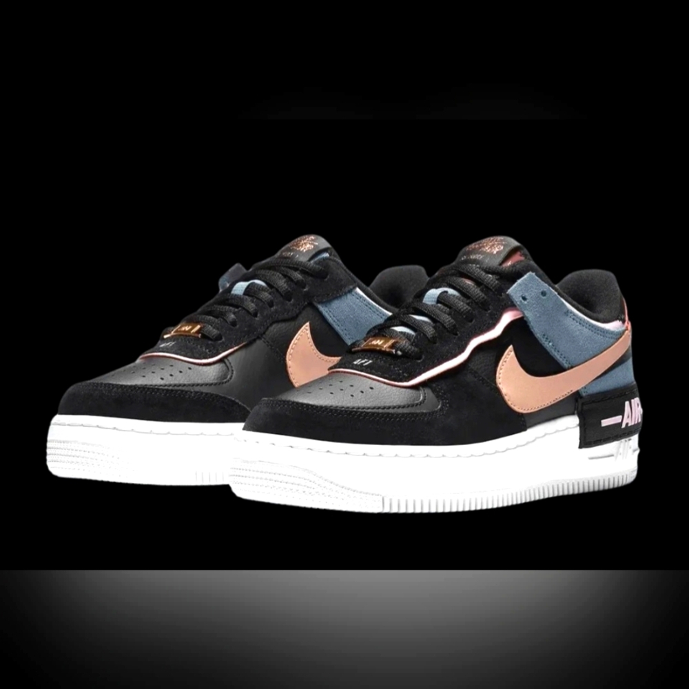 Nike Airforce1 Shadow Womens Sneakers in Black with Pink and Blue